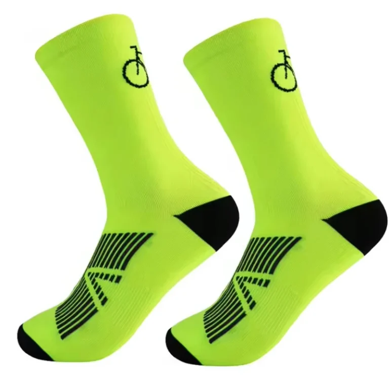 Neon yellow cool cycling socks with black accents for custom sock styles