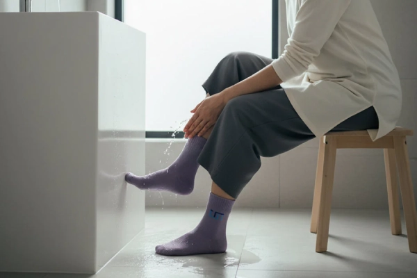 Infographic showing halal conditions for using wudu socks, including coverage above the ankle and wiping area