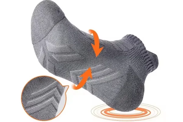 Cushioned grey sock design illustrating shock absorption performance for cycling use