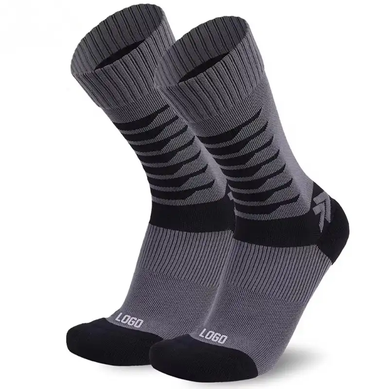 Grey winter merino cycling socks with ribbed cuffs for custom sock style