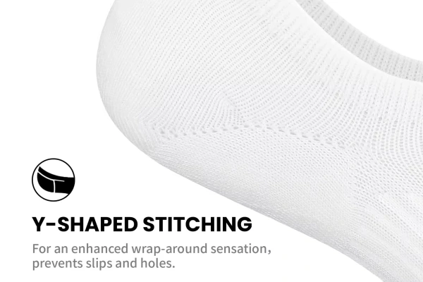 Close-up view of Y-shaped stitching showing reinforced construction detail on no show socks for the Custom No Show Socks Manufacturer page under No Show Socks Details & Features module