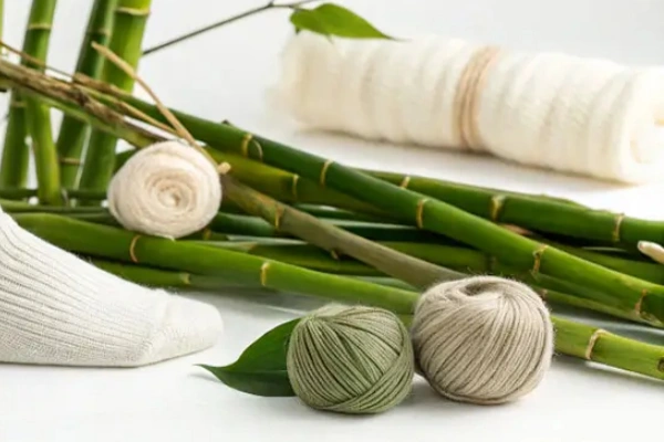 Bamboo blend yarn materials displayed with knitted fabric for custom cycling socks