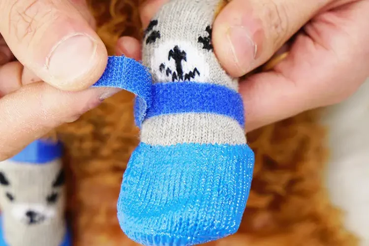 Macro shot of waterproof sock tread, sidewall seal, and hook-and-loop retention system