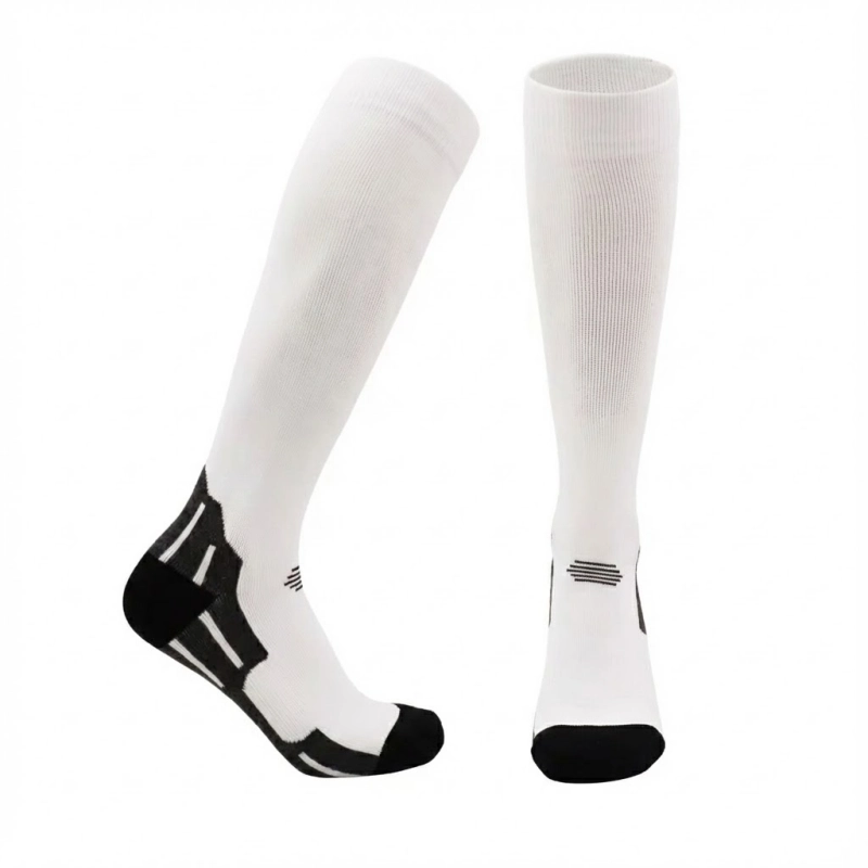 White knee-high Sports Compression Socks showcasing athletic fit and support design