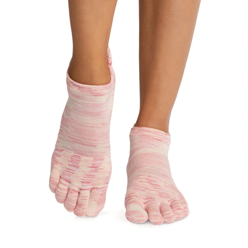 ODM manufacturing for five-toe liner socks in pink melange, moisture-wicking athletic toe socks for blister prevention