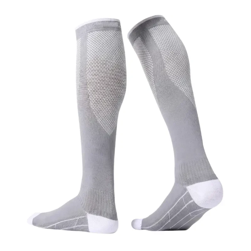 Gray knee-high Nurse Compression Socks featuring breathable knit panels and supportive medical design