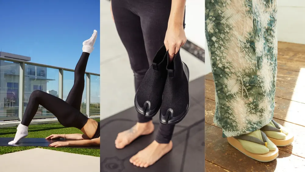 Tabi socks used for yoga, split-toe shoes and traditional sandals