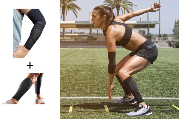 Calf Sleeve + Arm Sleeve gear worn by an athlete during high intensity outdoor agility training