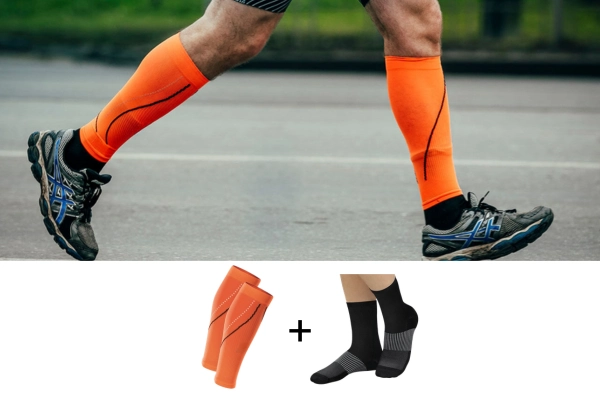 Calf Sleeve + Compression Socks combo providing muscle support and recovery for professional runners