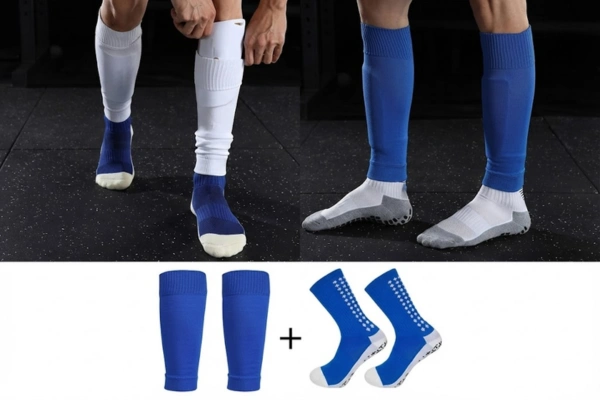 Calf Sleeve + Football Grip Socks set worn by a soccer player for enhanced performance