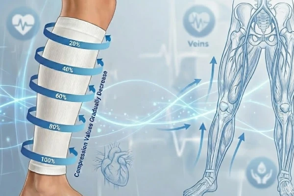 Gemini said Compression sleeve diagram illustrating graduated pressure levels on a calf for circulation support