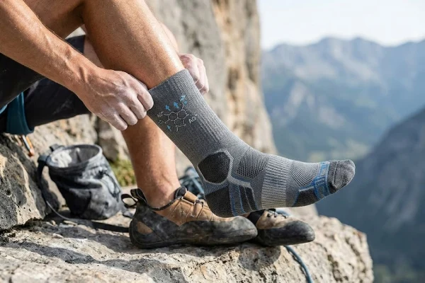 Anti odor climbing socks for indoor gym climbing and outdoor rock sessions