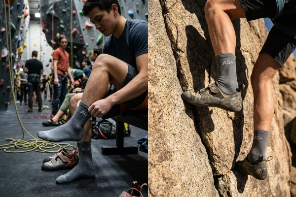 Indoor climbing gym and outdoor rock climbing use cases for anti odor socks