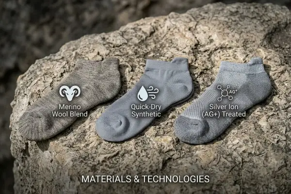 Merino wool synthetic blends and silver ion technologies in climbing socks