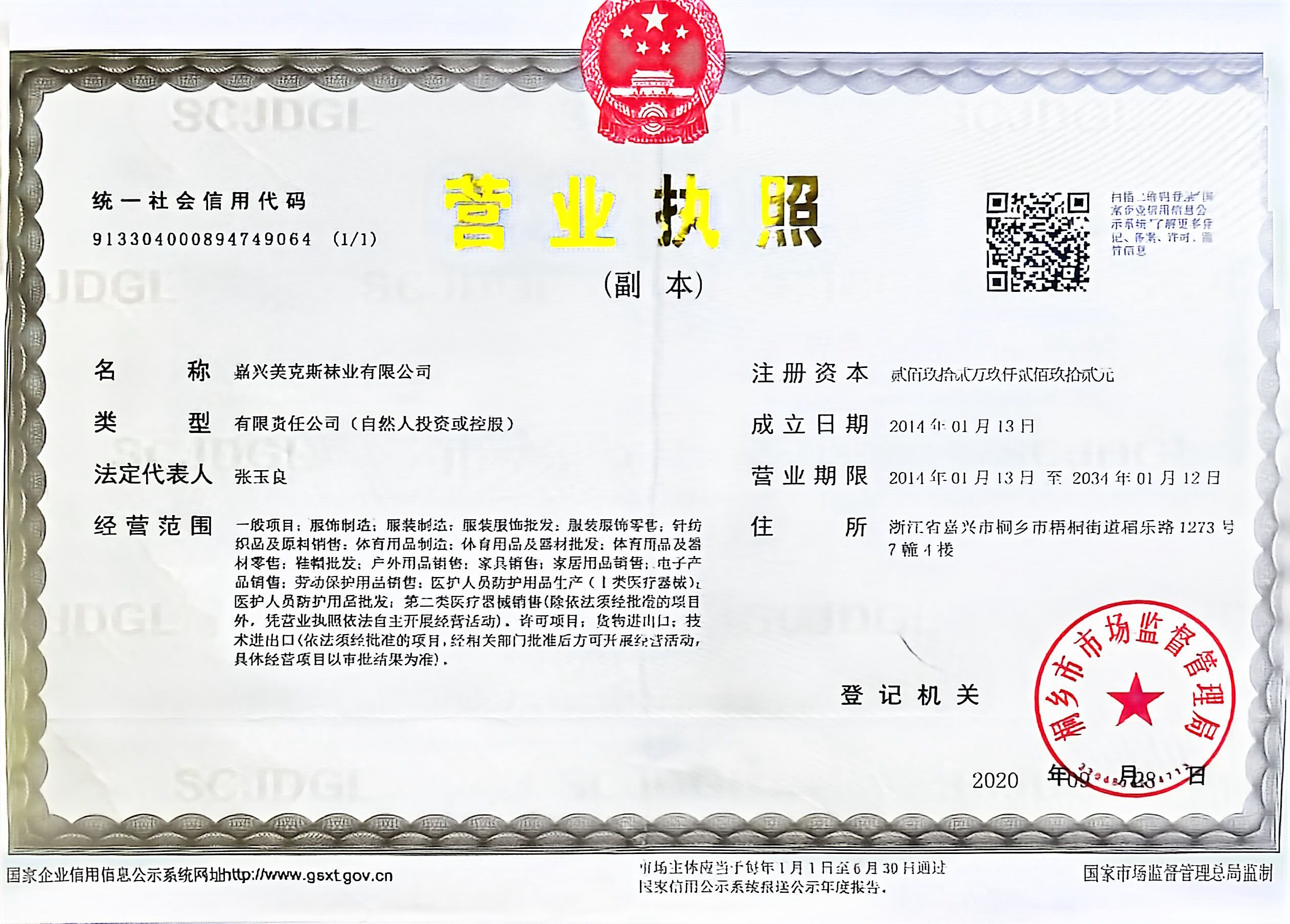 Max Hosiery business license