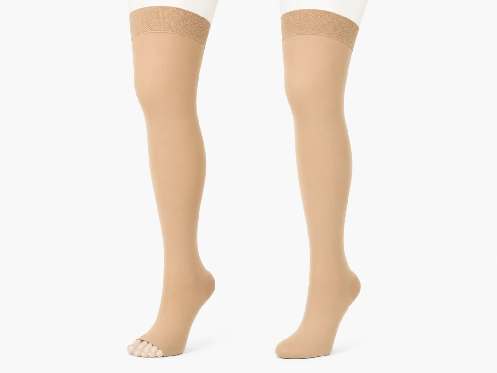 Open toe and closed toe thigh high medical compression stockings
