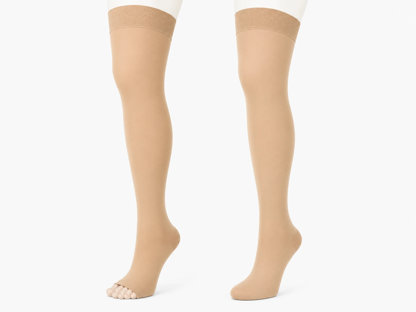Open toe and closed toe thigh high medical compression stockings