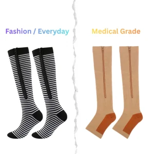 Medical Grade & daily fashion two types of zipper compression socks