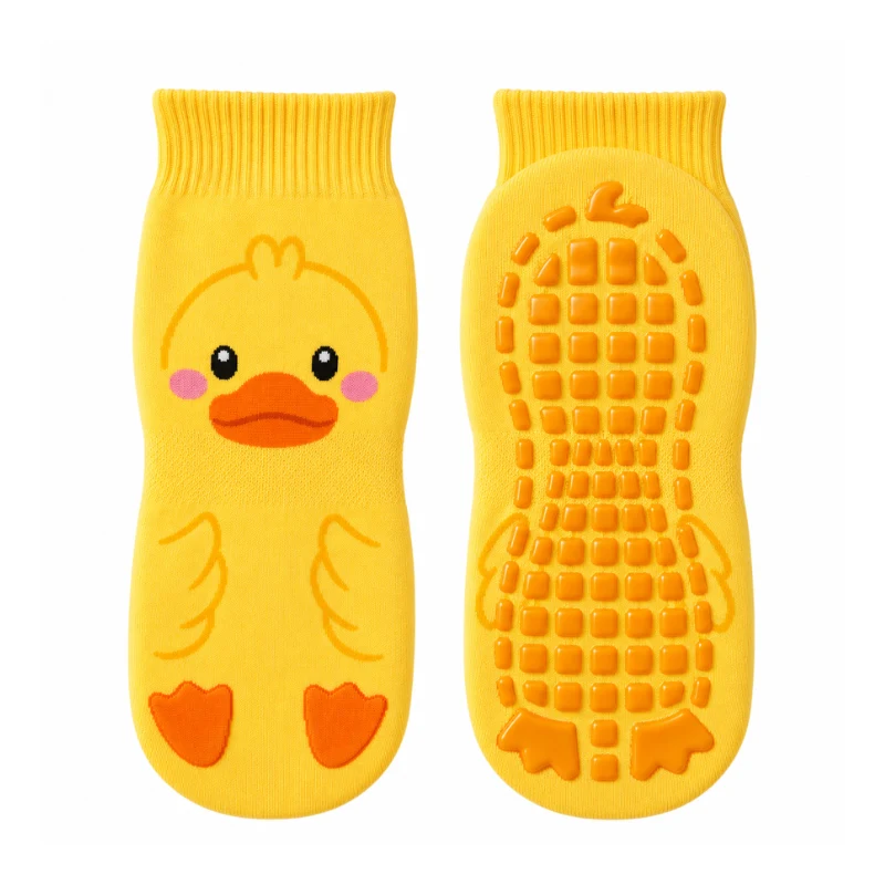 Cartoon duck trampoline socks with non-slip grip sole for kids
