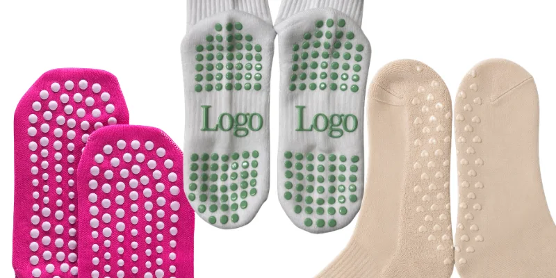 Custom grip sock layouts: full-sole, targeted-zone and dot-pattern silicone grip in multiple colorways with logo printing