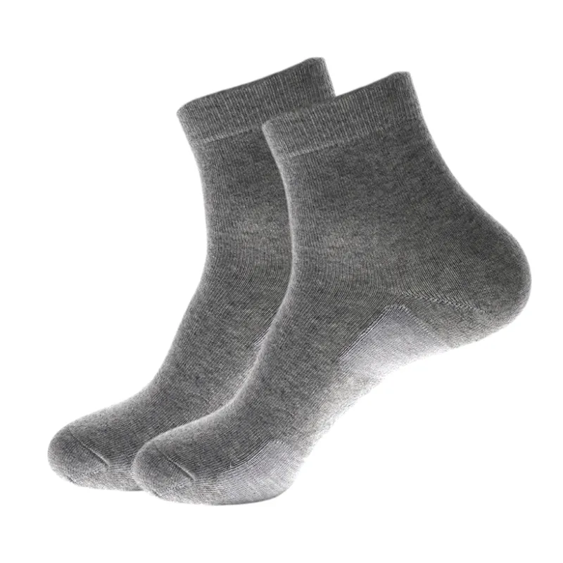 Pair of light grey ESD anti static crew socks with reinforced heels on white background