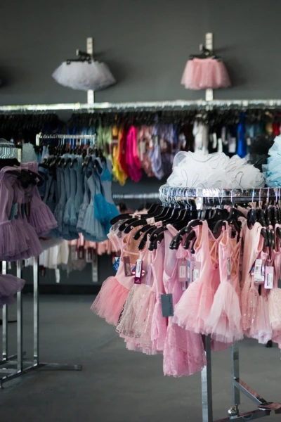 Dancewear retail display with socks next to tights and shoes