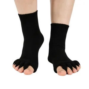 Black toe separator alignment socks for foot pain relief on feet