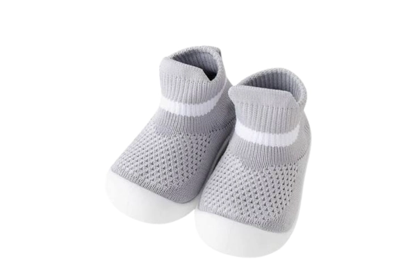 lightweight breathable mesh baby sock shoes in grey for indoor early walking