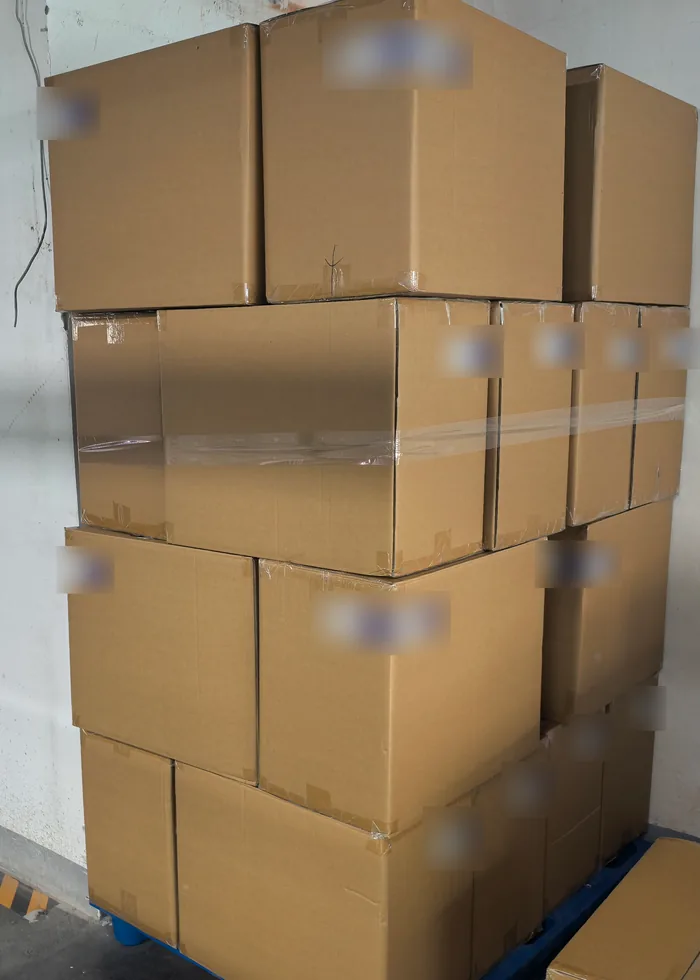 Palletized export cartons of compression socks ready for shipment