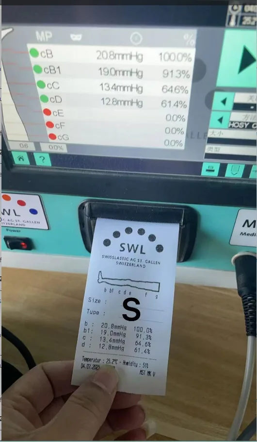 Swisslastic MST MK V pressure test reading for knee-high compression socks
