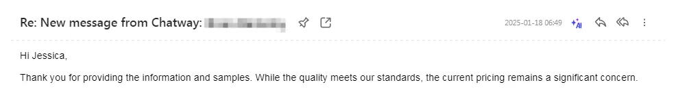 Buyer feedback email confirming compression sock samples meet their quality standards