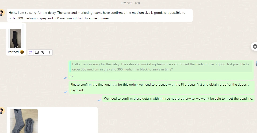 Size and quantity confirmation yoga grip sock case study